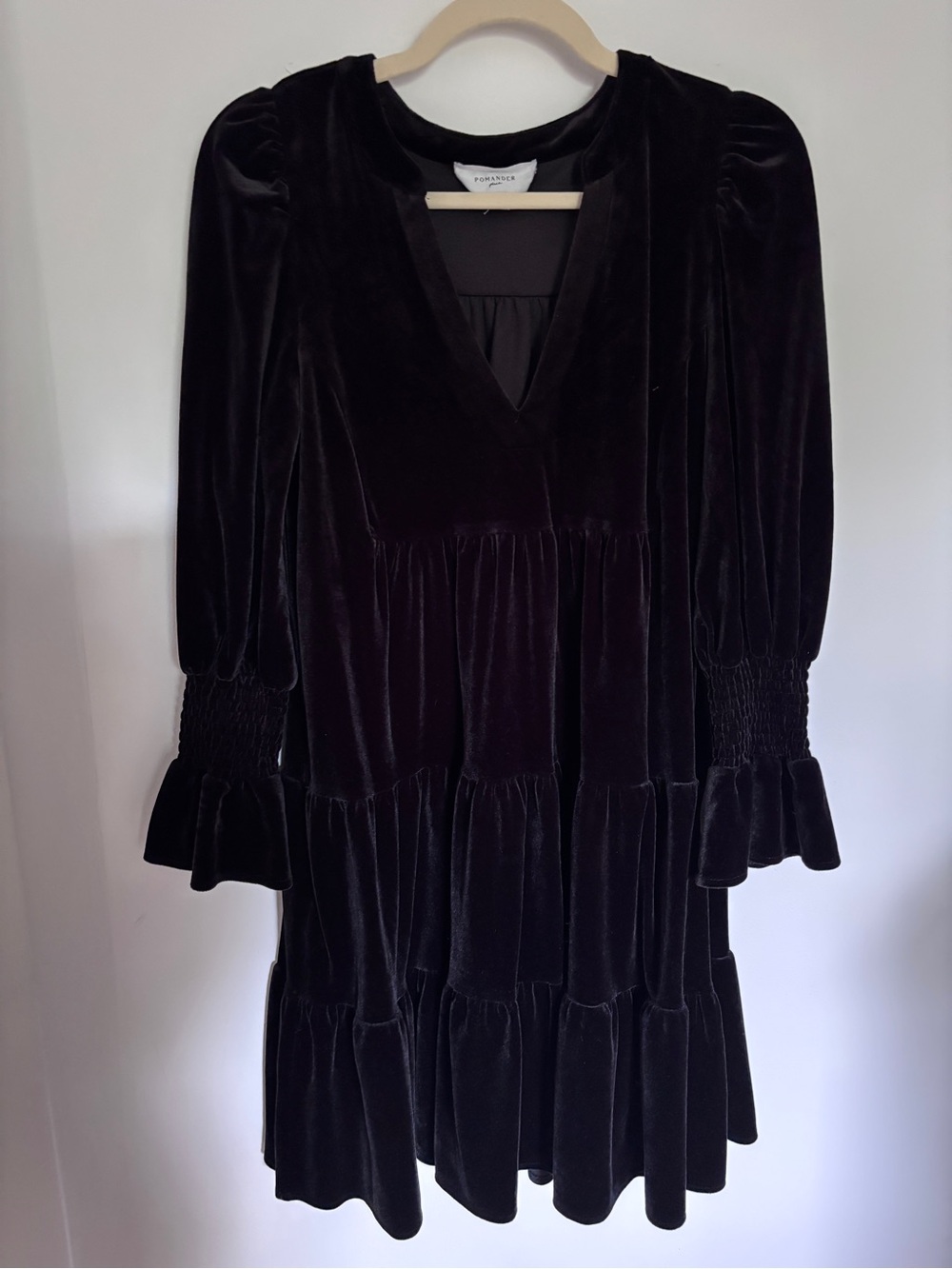 Pomander Place Black Velvet Long Sleeve Tiered Dress